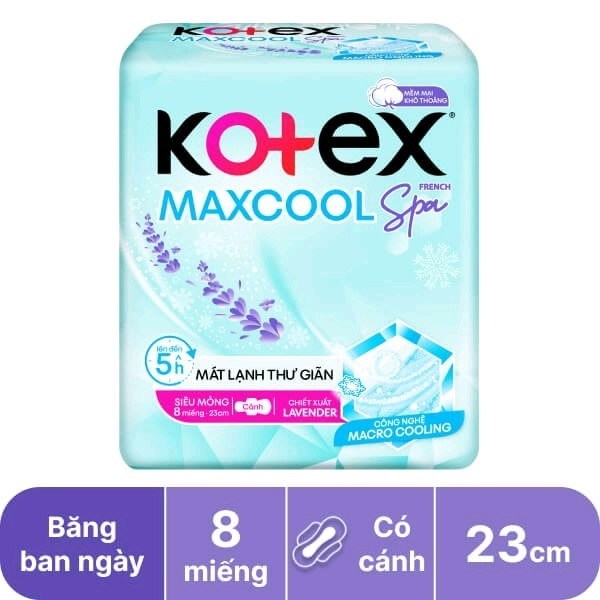 Băng vệ sinh Kotex Max Cool Spa siêu mỏng cánh 8 miếng
