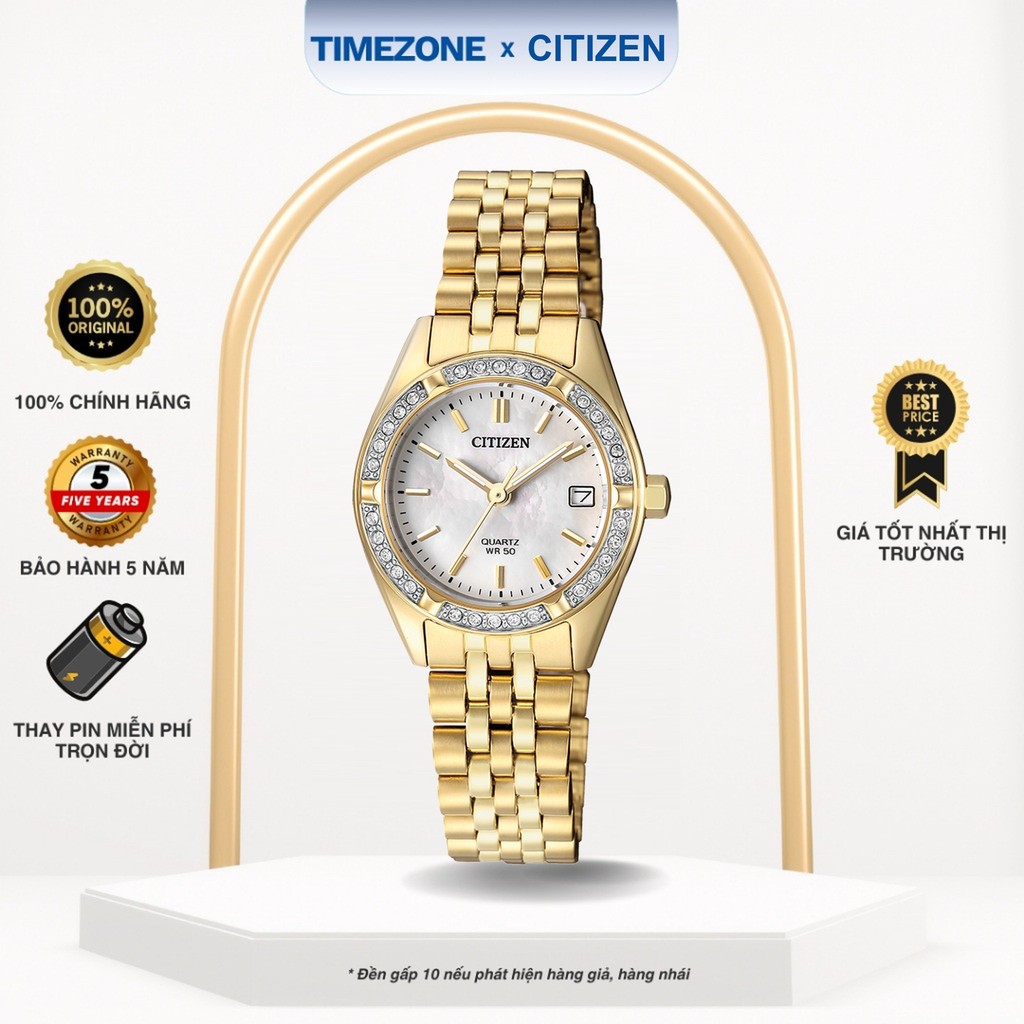 Đồng hồ Citizen Chính Hãng Quartz Nữ EU6062-50D Kính Khoáng Dây Kim Loại - TIMEZONEVN