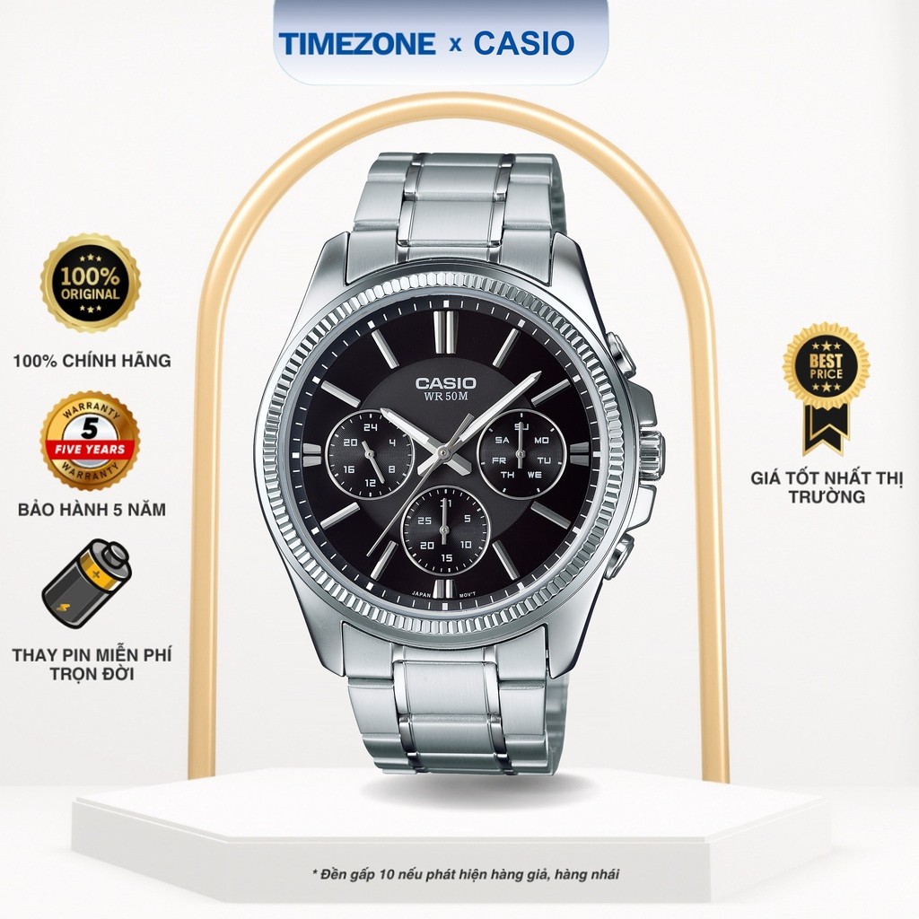 Đồng hồ Casio Chính Hãng 48mm Nam MTP-1375D-1A Dây Kim Loại - TIMEZONEVN