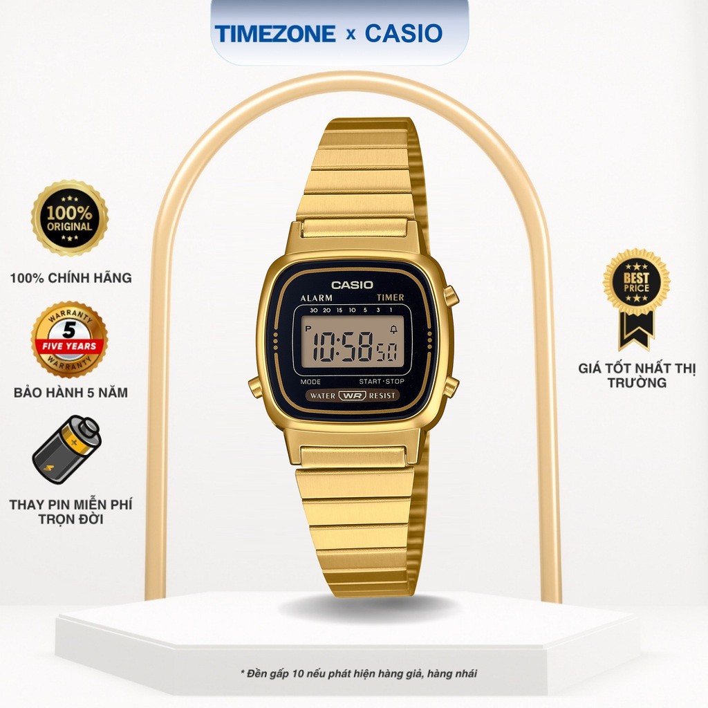 Đồng hồ Casio Chính Hãng 30mm Nữ LA670WGA-1D Kính Nhựa Dây Kim Loại - TIMEZONEVN