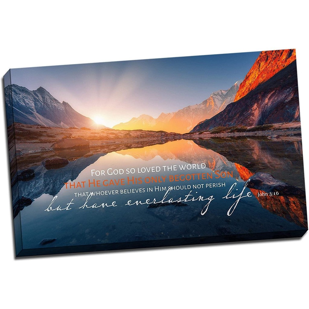 Christian Wall Art Canvas John _ For God So Loved The World Bible Verse Canvas Bible Art Faith W
