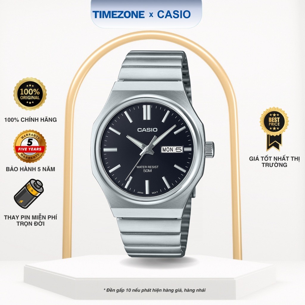 Đồng hồ Casio Chính Hãng MTP-E735D-1AV Dây Kim Loại - TIMEZONEVN