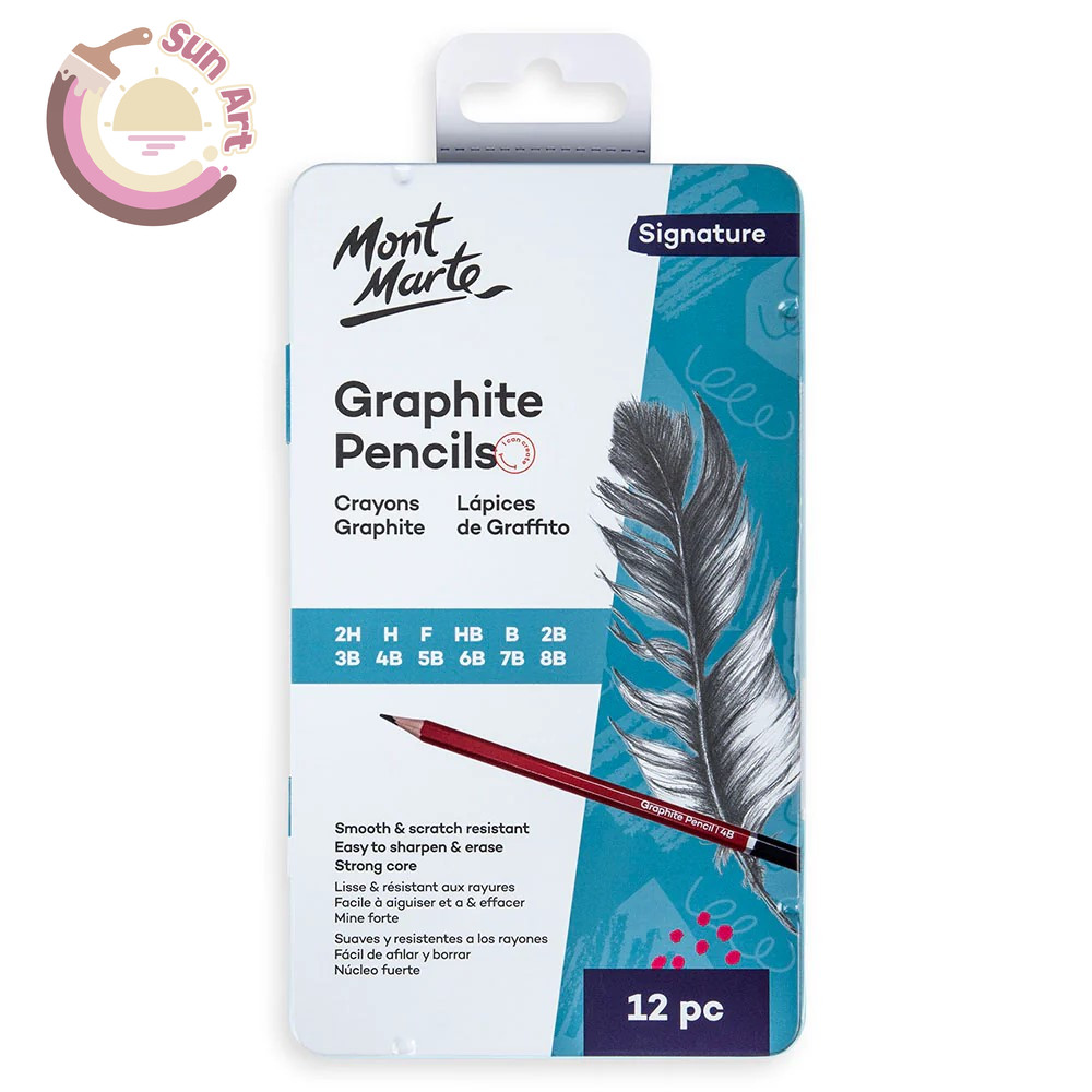 Hộp Bút Chì Cao Cấp Mont Marte   - Độ cứng từ 2H-8B - 12 Chiếc Hộp Thiếc - Graphite Pencils Signatur