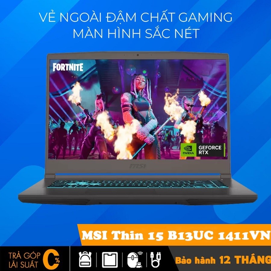 MSI Thin 15 B13UC 1411VN Core i7-13620H, 8 GB, SSD 512GB, Nvidia Geforce RTX 3050 4GB GDDR6, 15.6 in
