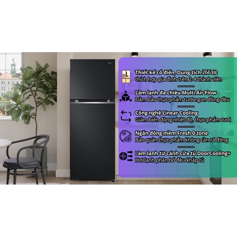 Tủ lạnh LG Inverter 266 lít LTB26BLM 2025 - INDONESIA Bảo hành chính hãng