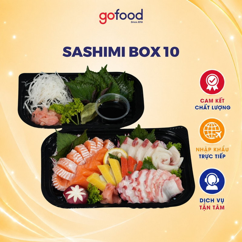 [Hỏa Tốc HN - HCM] Sashimi Box 10 - Sashimi Mix 4 loại hải sản sashimi (cá hồi, cá trích ép trứng, c
