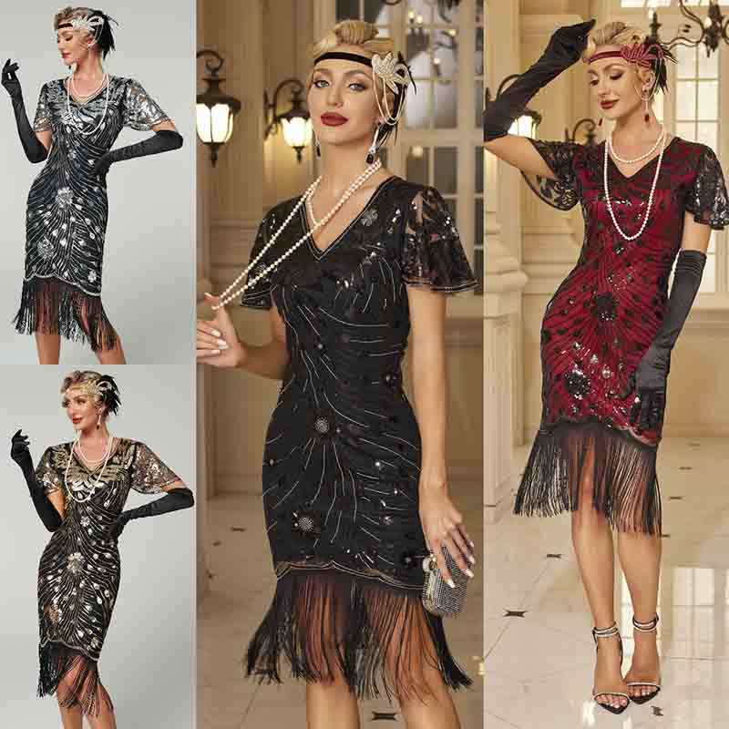 Woment 's Elegant Glam 1920s Fringe Sequin Flapper Dress Roaring 20s Gatsby Party Cocktail Dress dàn