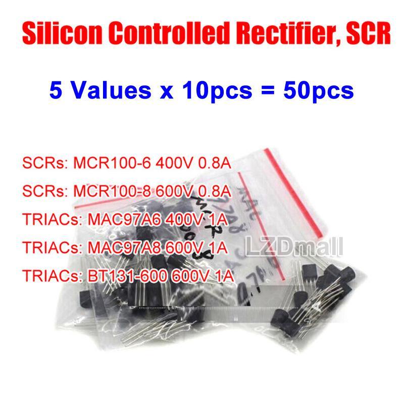 Bộ 50 Điều Khiển Silicon Chỉnh Lưu Thyristor TO-92 SCR 5values x 10 Chiếc MAC97A6 MAC97A8 MCR100-6 M