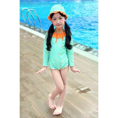 Đồ bơi một mảnh BABY tay dài chống nắng kèm mũ Chanh Mát Lạnh