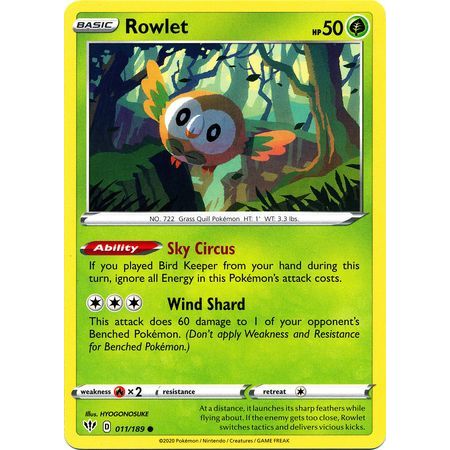 Thẻ Bài Pokemon Rowlet - 011/189 - Common