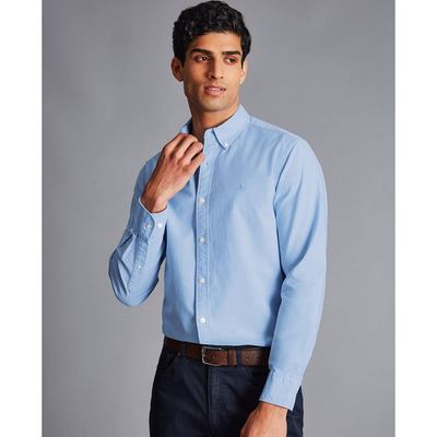 CHARLES TYRWHITT - Áo sơ mi nam tay dài Washed Oxford_CSR0905-SKY