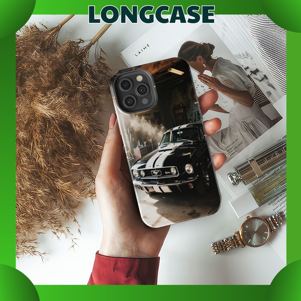 Ốp lưng iPhone xe Mustang 67 đen lưng cứng bóng cho iphone 11 đến iphone 17 chống ố vàng