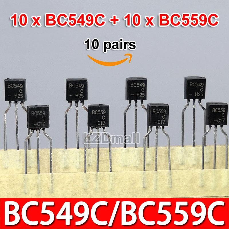 10 đôi (10 chiếc BC549C + 10 chiếc BC559C) BC549 BC559 TO-92 NPN Transistor 100mA 30V 0.1A mới