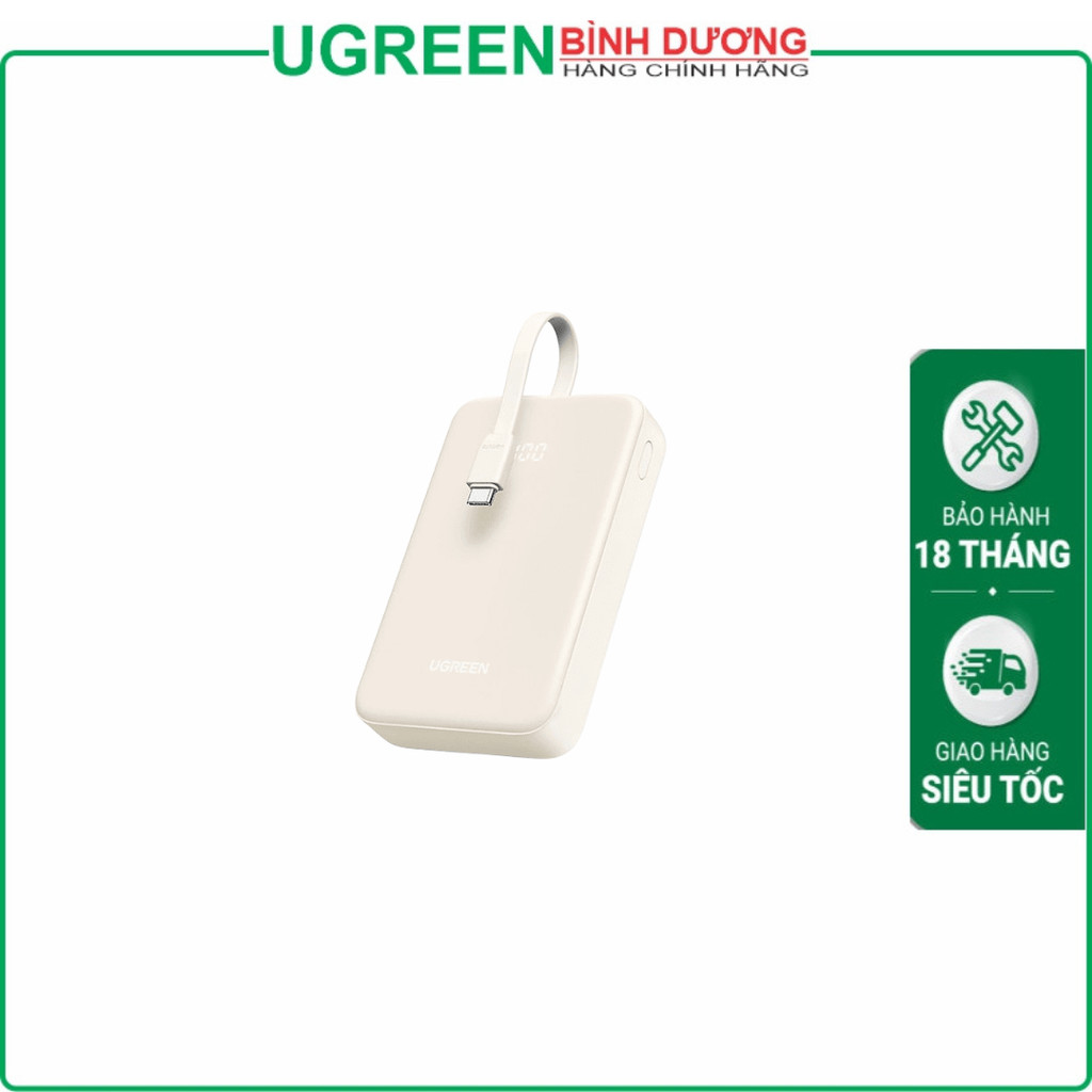 Pin sạc dự phòng 20000mAh tích hợp cáp sạc Ugreen PB505 – Cáp USB-C tích hợp, Sạc nhanh PD 20W + QC 