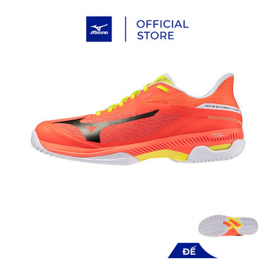 Giày Tennis Unisex WAVE EXCEED COURT AC Trắng/Cam cháy/Vàng ánh xanh - 61GA261854