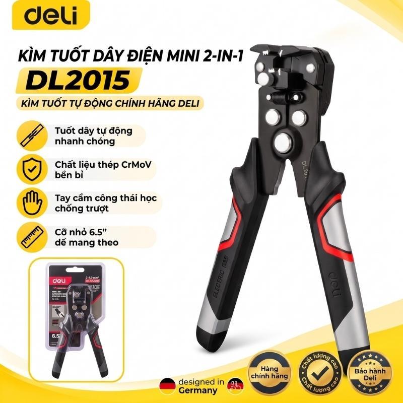 Kìm Tuốt Dây Điện Mini 2-In-1 Tự Động Deli DL2015 Cỡ 6.5 Inch Thép CrMoV - Bấm Tuốt Dây Điện Nhanh C