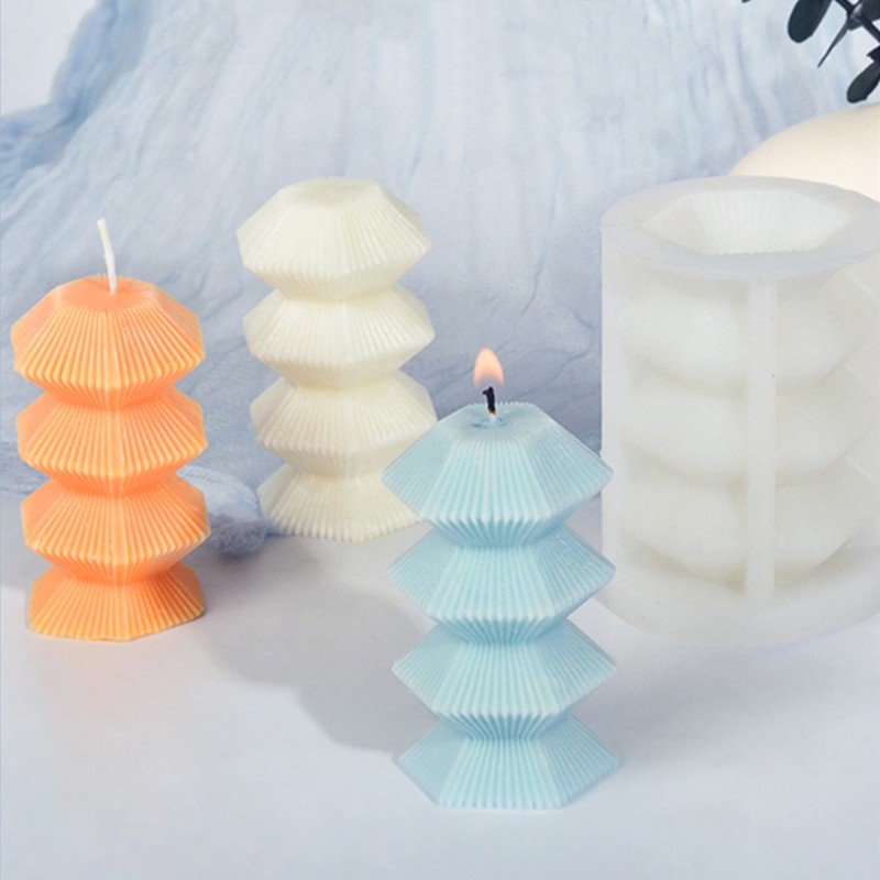 3D Nến Khuôn Silicon Hình Học Tháp Xà Phòng Làm Khuôn DIY Sáp Nhựa Epoxy Khuôn Bánh Thủ Công Handmad