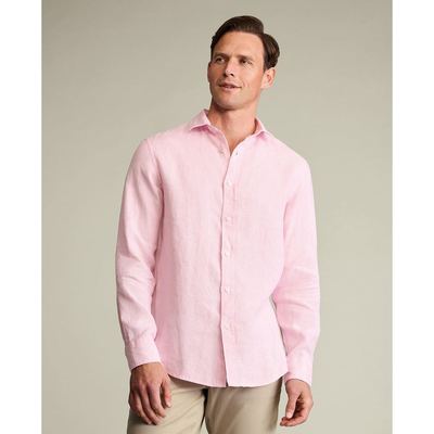 CHARLES TYRWHITT - Áo sơ mi nam cổ bẻ tay dài Pure Linen_CSH0022-PNK