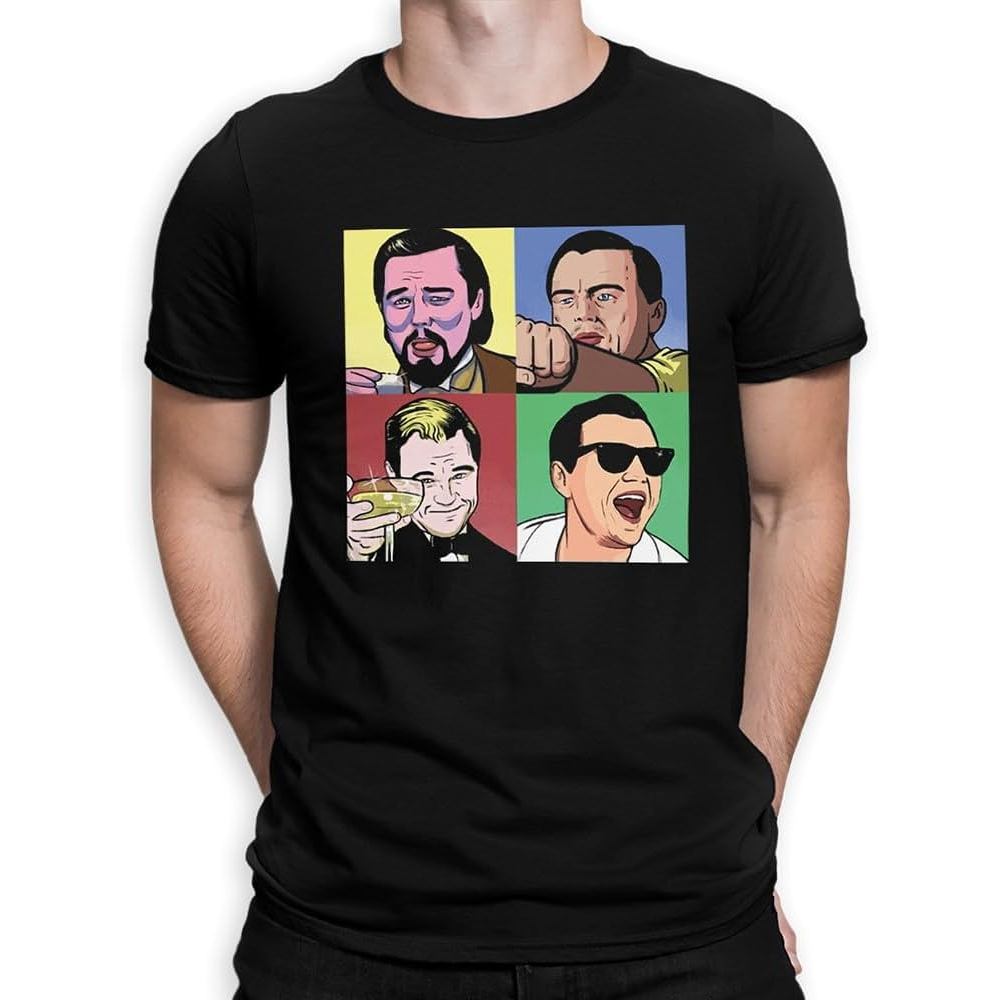 Áo thun cotton nam Leonardo Dicaprio Meme Faces Art Áo thun cotton tay ngắn chất lượng cao