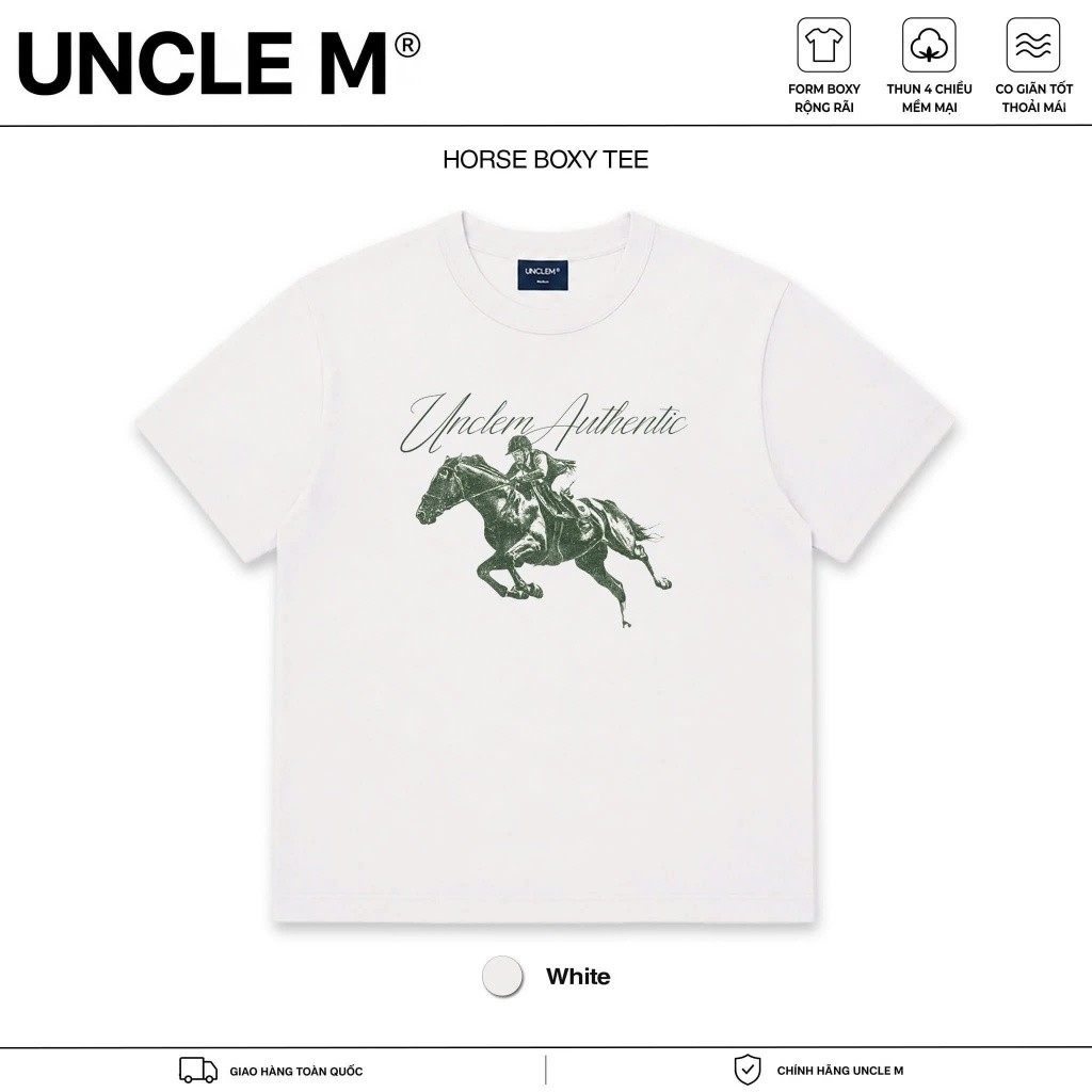 Áo thun nam Uncle M in chữ Uncle Authentic và hình ngựa phong cách đường phố trẻ trung đi chơi