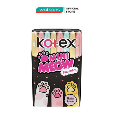 Băng Vệ Sinh Kotex Mini Meow Siêu Mềm Mỏng Có Cánh 24cm 8 Miếng
