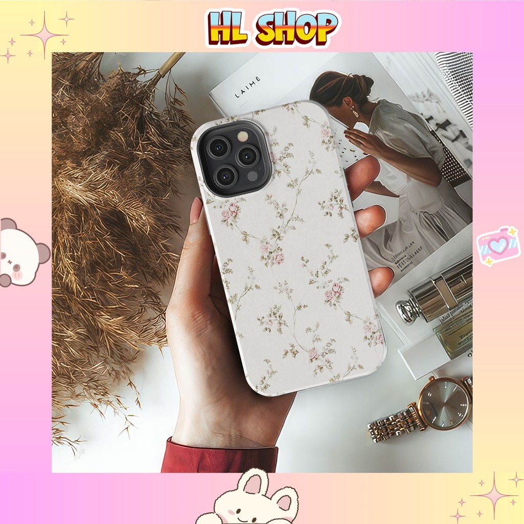 Ốp lưng iPhone khu vườn hoa phong cách cũ lãng mạn lưng cứng bóng cho các dòng iphone từ 11 đến 17