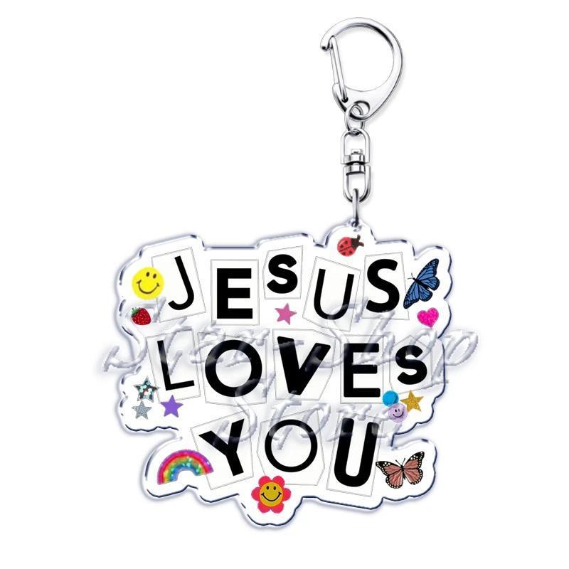 Jesus Loves You Letter Keychains Christian God Bible Quote Keyring Pendant Key Chain Jewelry Móc Khó