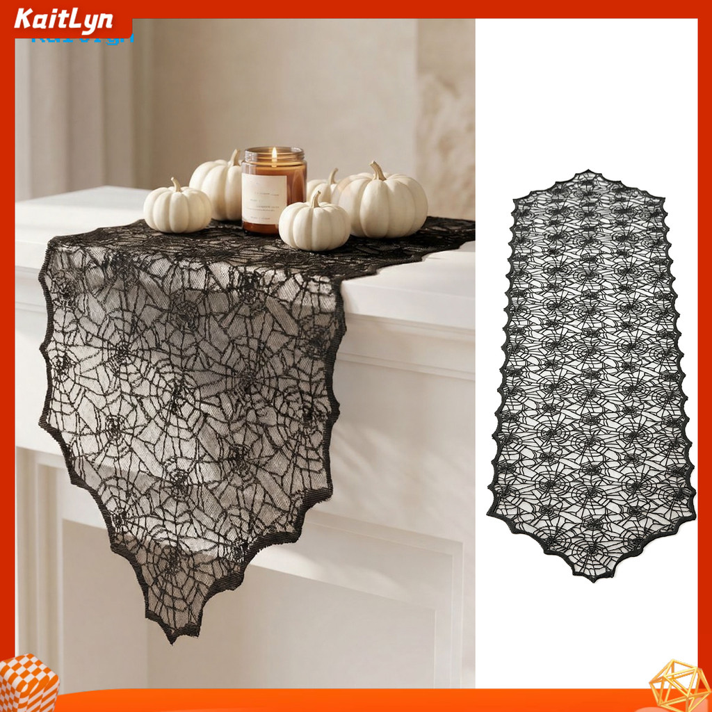Kaitlyn Halloween Table Runner, Đen Ren Nhện Web Table Runners, 17.7 x 70,9Inch Cho Halloween Tiệc T