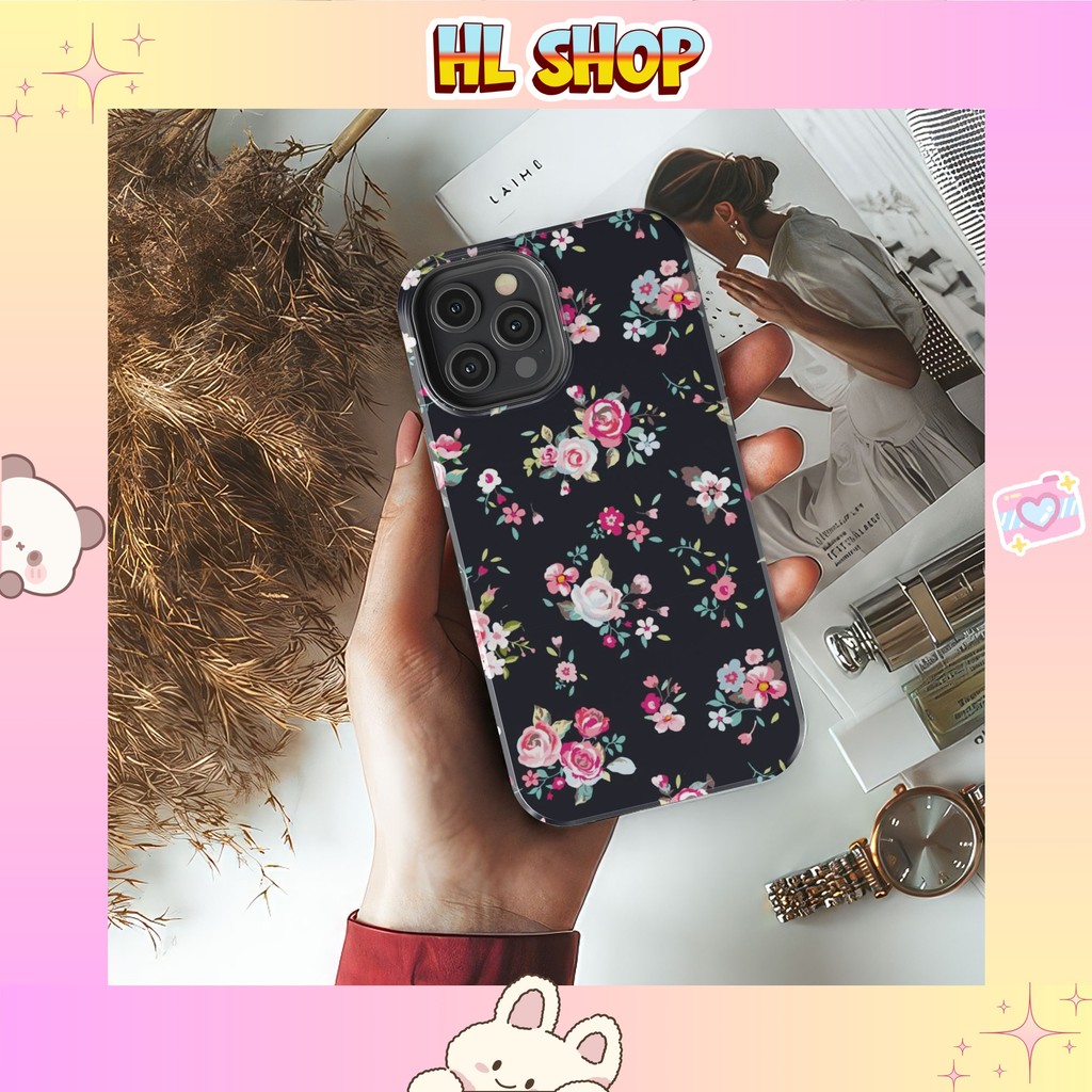 Ốp lưng iPhone hoa dại mỏng manh phong cách cũ TPU cứng bóng cho các dòng iphone từ 11 đến 17