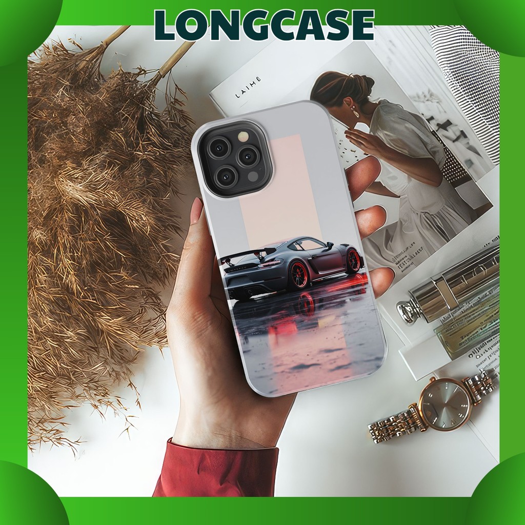 Ốp lưng Porsche GT4 RS xám nhựa cứng bóng cho iphone 11 đến iphone 17 chống sốc
