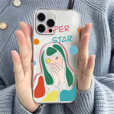 Suntaiho Pop Girl Minh họa Ốp lưng trong suốt in hình TPU chống sốc cho iPhone 17-11 X XS XR Pro Max Plus