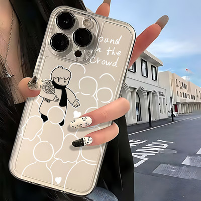 Suntaiho Hoạt Hình Bó Hoa Bé Trai Trong Suốt In Tối Giản Chống Sốc TPU Dành Cho iPhone 17-11 X XS XR Pro Max Plus
