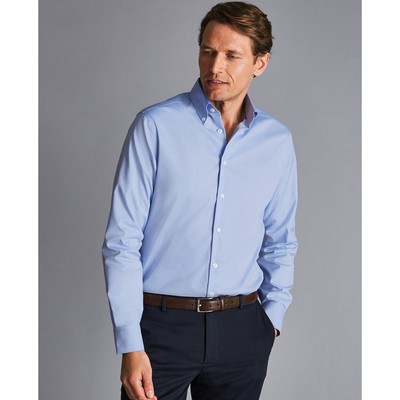CHARLES TYRWHITT - Áo sơ mi nam cổ bẻ tay dài Non Iron_FOB0188-SKY