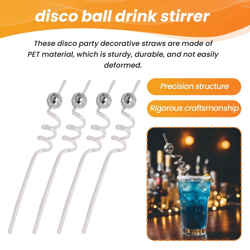 16 Ống Hút Bóng Disco, Ống Hút Trang Trí Tiệc Disco Với Mini Bạc Disco Bóng Trang Trí, 70 Disco Dự T