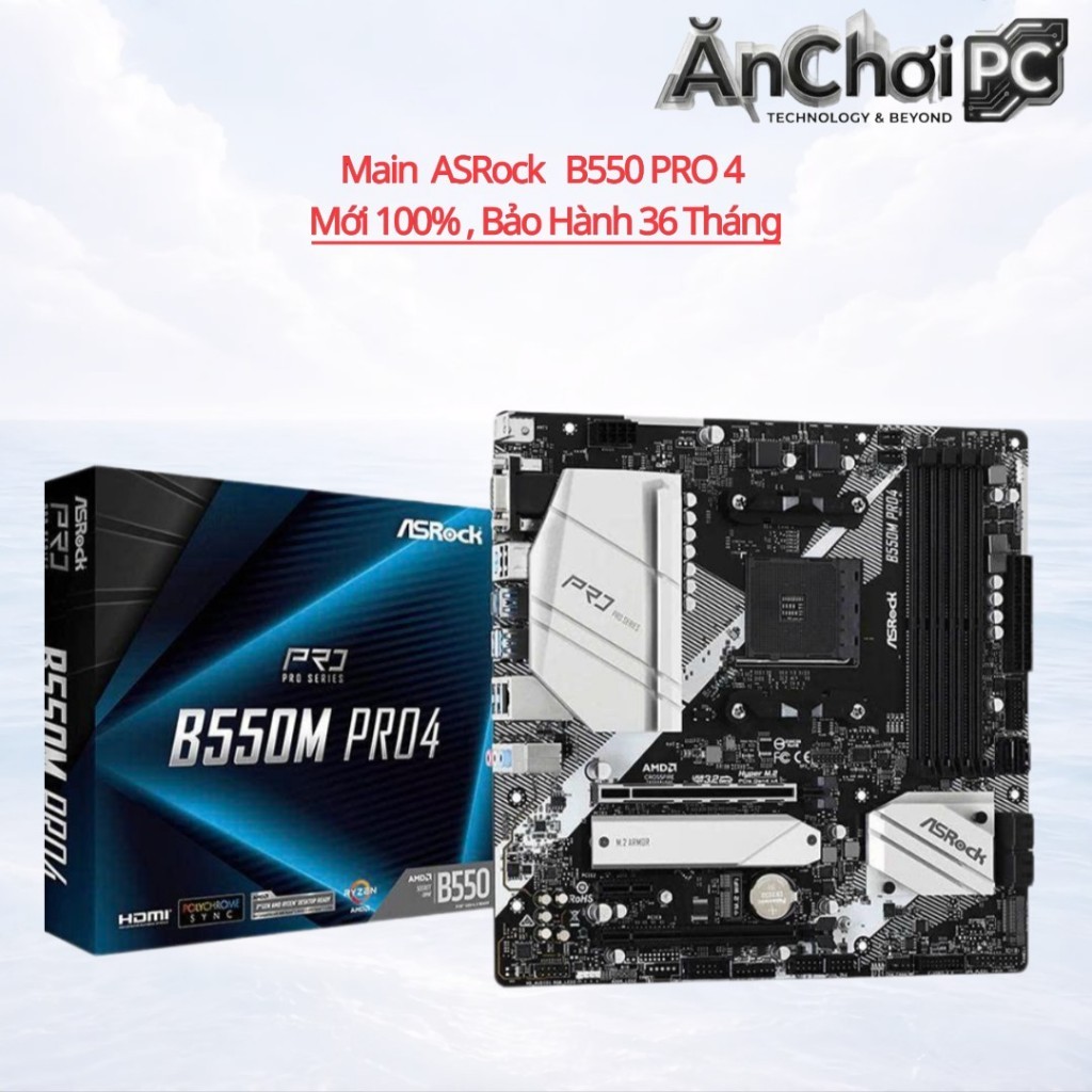 Main ASROCK B550M PRO4 (AMD B550, SOCKET AM4, M-ATX, 4 KHE RAM DDR4) Mới 100% , Bảo Hành 36 Tháng