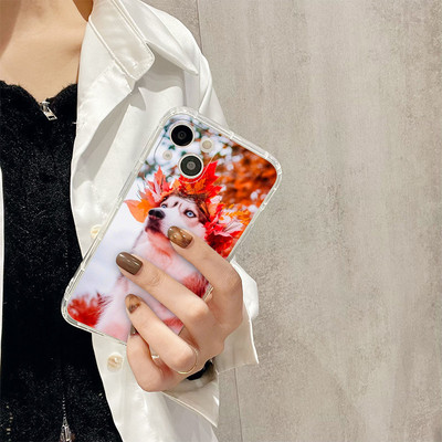 Suntaiho Flower Crown Husky Clear Case In hình TPU chống sốc cho iPhone 17 16 15 14 13 12 11 X XS XR Pro Max Plus