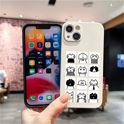 Suntaiho Mèo Dễ Thương Lưới Mờ Màu Đen In Chống Sốc TPU Dành Cho iPhone 17 16 15 14 13 12 11 X XS XR Pro Max Plus