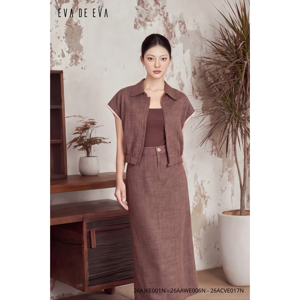 Áo khoác nữ linen tay ngắn thiết kế Eva de Eva 26AJKE001N