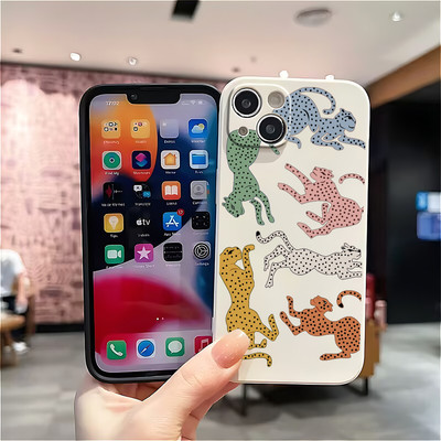 Suntaiho Playful Leopards Matte Black In Hình Chống Sốc TPU Dành Cho iPhone 17 16 15 14 13 12 11 X XS XR Pro Max Plus
