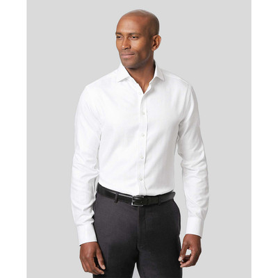 CHARLES TYRWHITT - Áo sơ mi nam cổ bẻ tay dài Non Iron Herringbone_FON0678-WHT