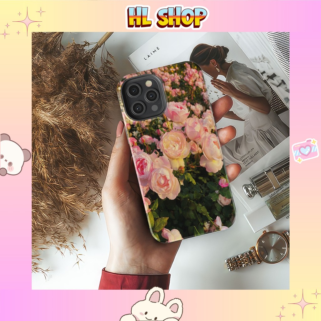 Ốp lưng iPhone hoa cỏ màu xanh lam phong cách cũ nhựa cứng bóng cho các dòng iphone từ 11 đến 17
