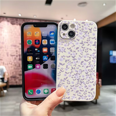 Suntaiho Lavender Floral Matte Black In Hình Chống Sốc TPU Dành Cho iPhone 17 16 15 14 13 12 11 X XS XR Pro Max Plus
