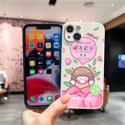 Suntaiho Peach Girl Kawaii Matte Black In Hình TPU Chống Sốc Cho iPhone 17 16 15 14 13 12 11 X XS XR Pro Max Plus