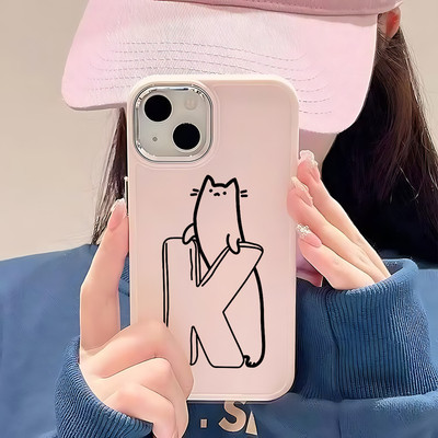 Suntaiho Minimal Cat Doodle Pastel Ốp lưng TPU chống sốc in hình cho iPhone 17-11 X XS XR Pro Max Plus