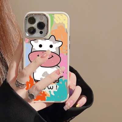 Suntaiho Bò Dễ Thương Graffiti Pastel Màu Hồng In Hình TPU Chống Sốc Cho iPhone 17 16 15 14 13 12 11 X XS XR Pro Max Plus