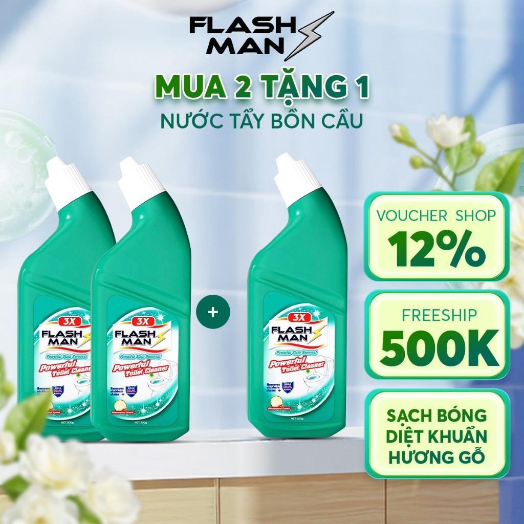 (Mua 2 tặng 1) Chai Nước Tẩy Bồn Cầu Flashman 500g – Diệt Khuẩn 99.9% – Khử Mùi, Tẩy Sạch Vết Bẩn