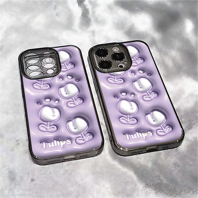 Suntaiho Pastel Tulips Trong Suốt In Hình Bóng Chống Sốc TPU Dành Cho iPhone 17 16 15 14 13 12 11 X XS XR Pro Max Plus