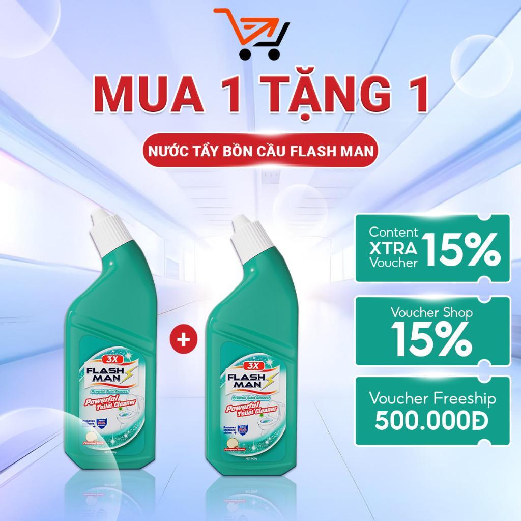 Combo 2 Chai Nước Tẩy Bồn Cầu Flashman 500g – Diệt Khuẩn 99.9% – Khử Mùi, Tẩy Sạch Vết Bẩn