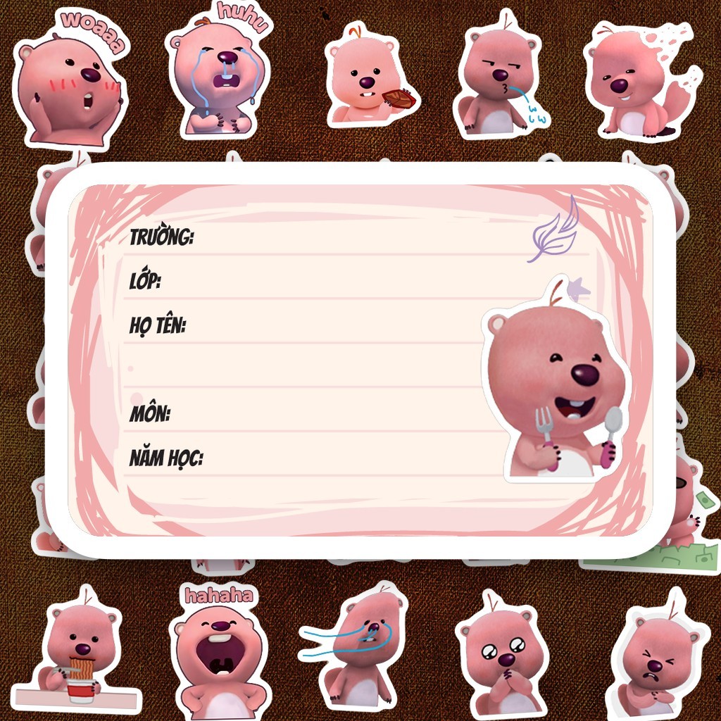 64 Nhãn Vở IN LASER Loopy Hải Ly Hồng Meme Hài Hước Cute Dễ Thương Dán Vở Tập Sổ Tay Học Sinh
