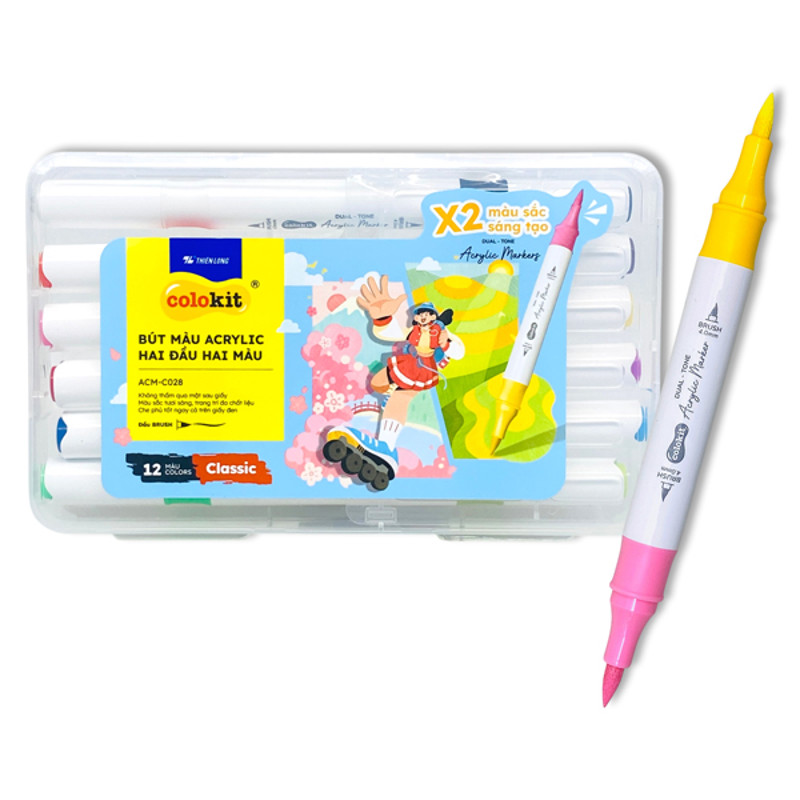 Hôp 12 Bút Màu Colokit Acrylic 2 Đầu 2 Màu ACM-C028